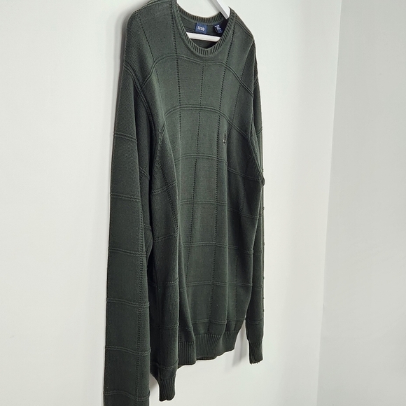 IZOD Men's Cotton Green Crew-Neck Pullover Long Sleeve Crest Logo Sweater L - Picture 2 of 8